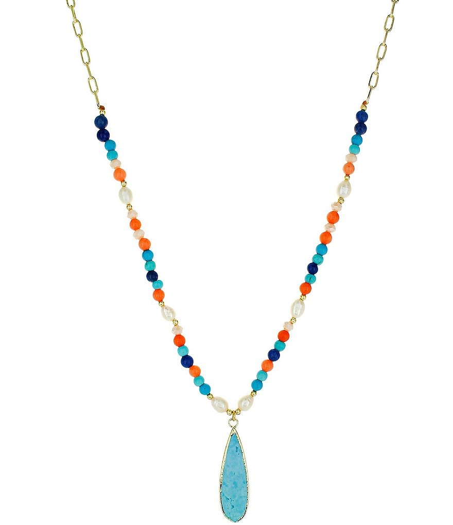 Panacea Beaded Turquoise Teardrop Pendant Necklace