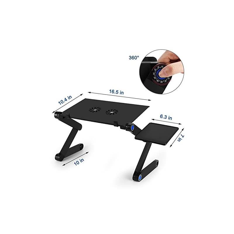 Table, Adjustable Bed Table, Computer Stand, Portable Workstation Notebook Stand Reading Holder with 2 CPU Cooling Fans and Mouse Pad in Bed Couch Sofa Office (New-version)
