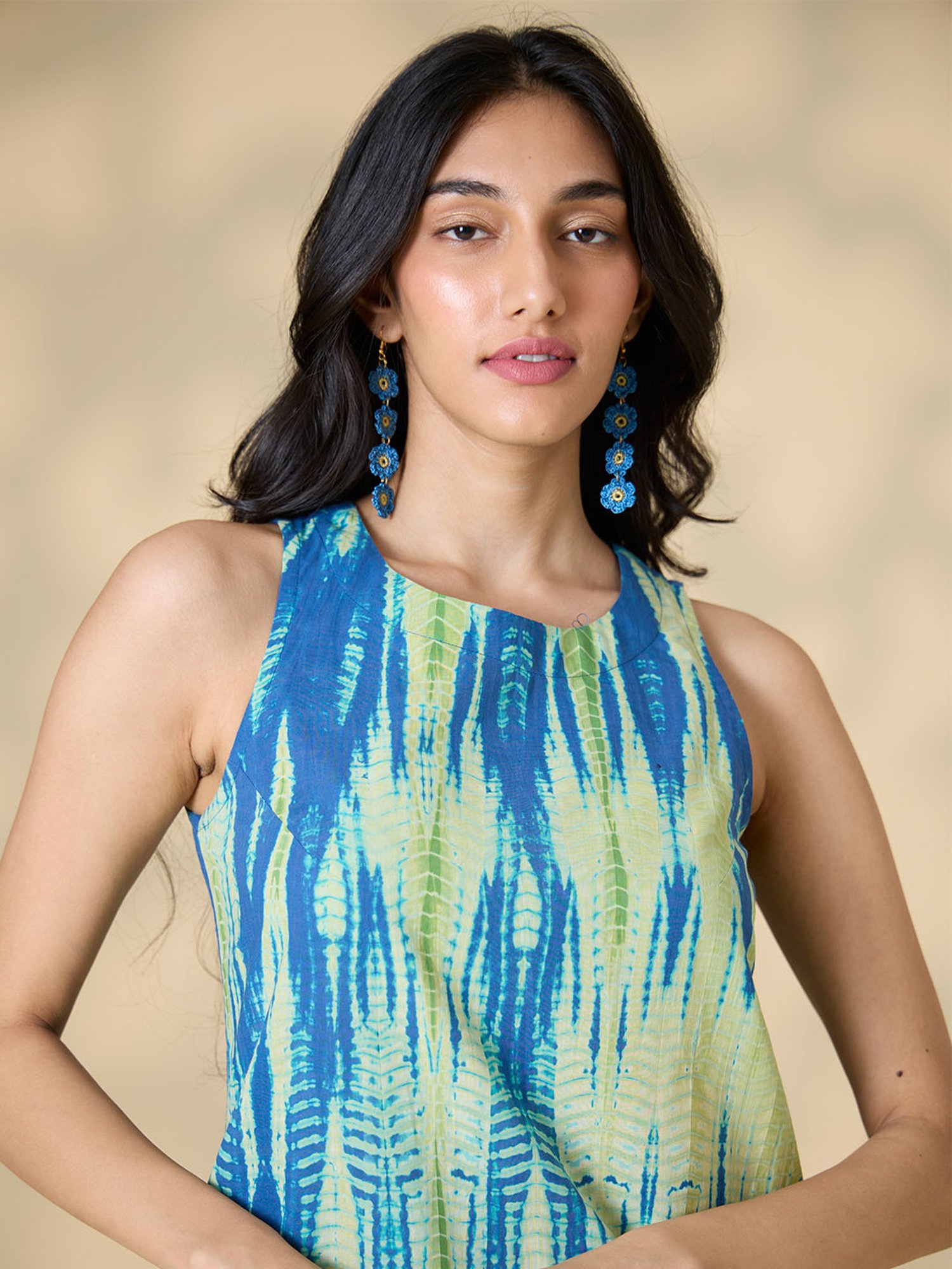 Okhai Blue & Green Cotton Tie-Dye Kurta Pant Set