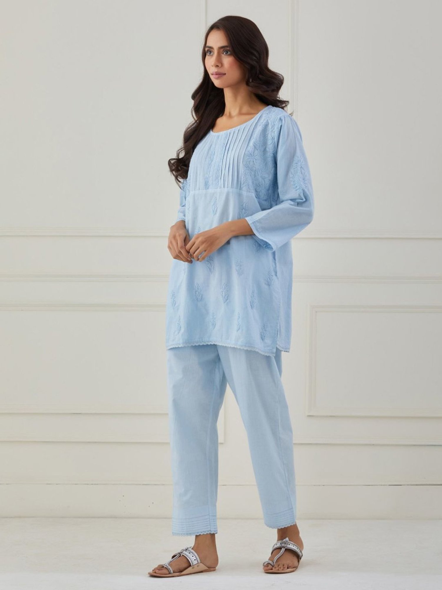 Priya Chaudhary Blue Neer Chikankari Cotton Kurta