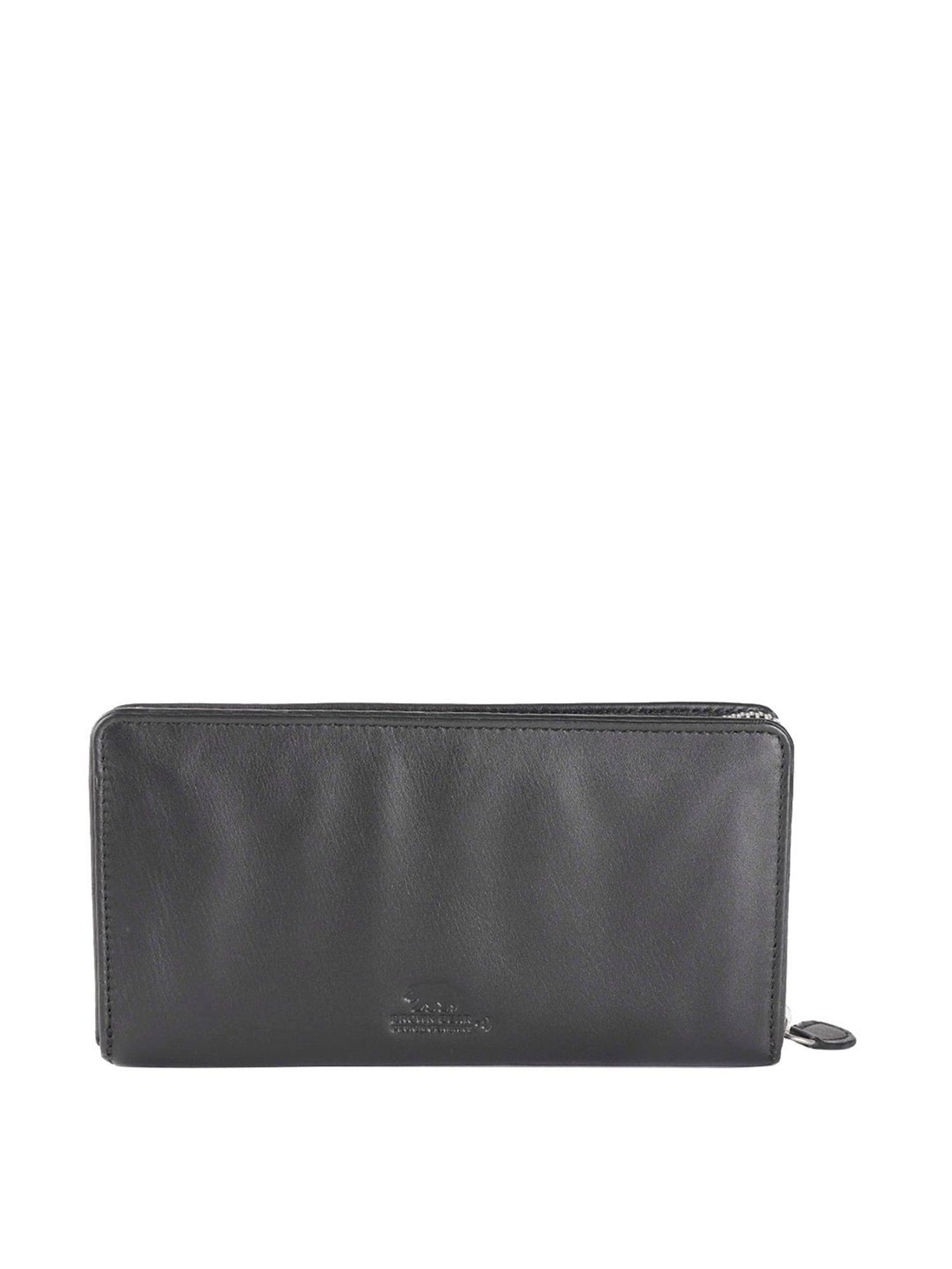 Brown Bear Black Casual Leather Rfid Zip Around Wallet for Women