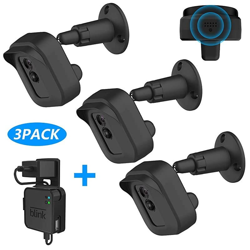 Blink Outdoor Camera Wall Mount Bracket, Weather Proof 360&deg; Protective Housing Case and Adjustable Mount with Blink Sync Module 2 Outlet Mount for Blink Home Security Camera (Black (3 Packs))