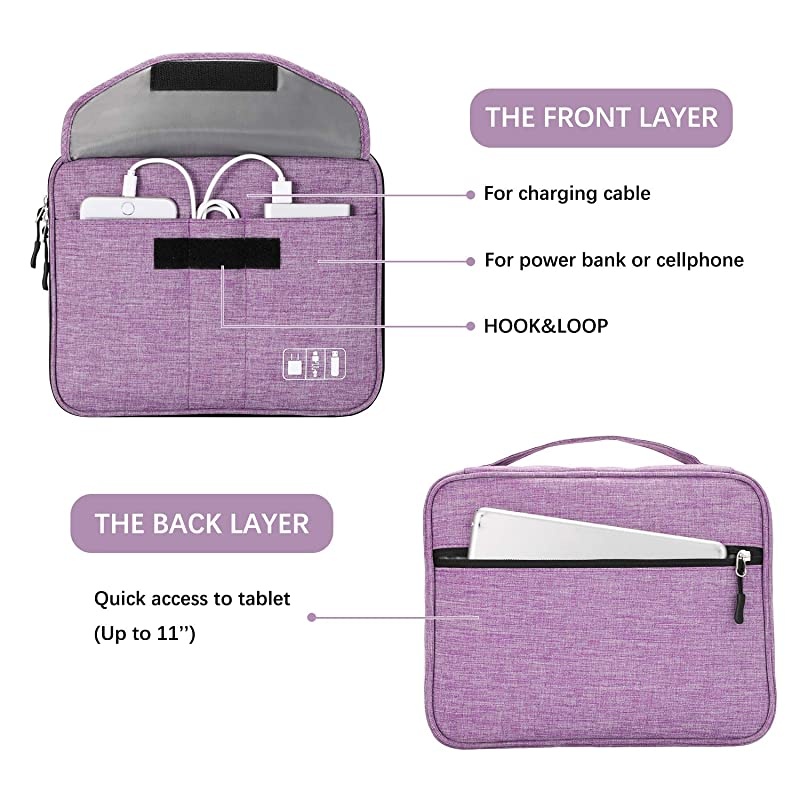 Electronics Organizer  Electronic Accessories Double Layer Travel Cable Organizer Cord Storage Bag for Cables iPad Up to 11Power Bank Hard Drive and MoreLavender