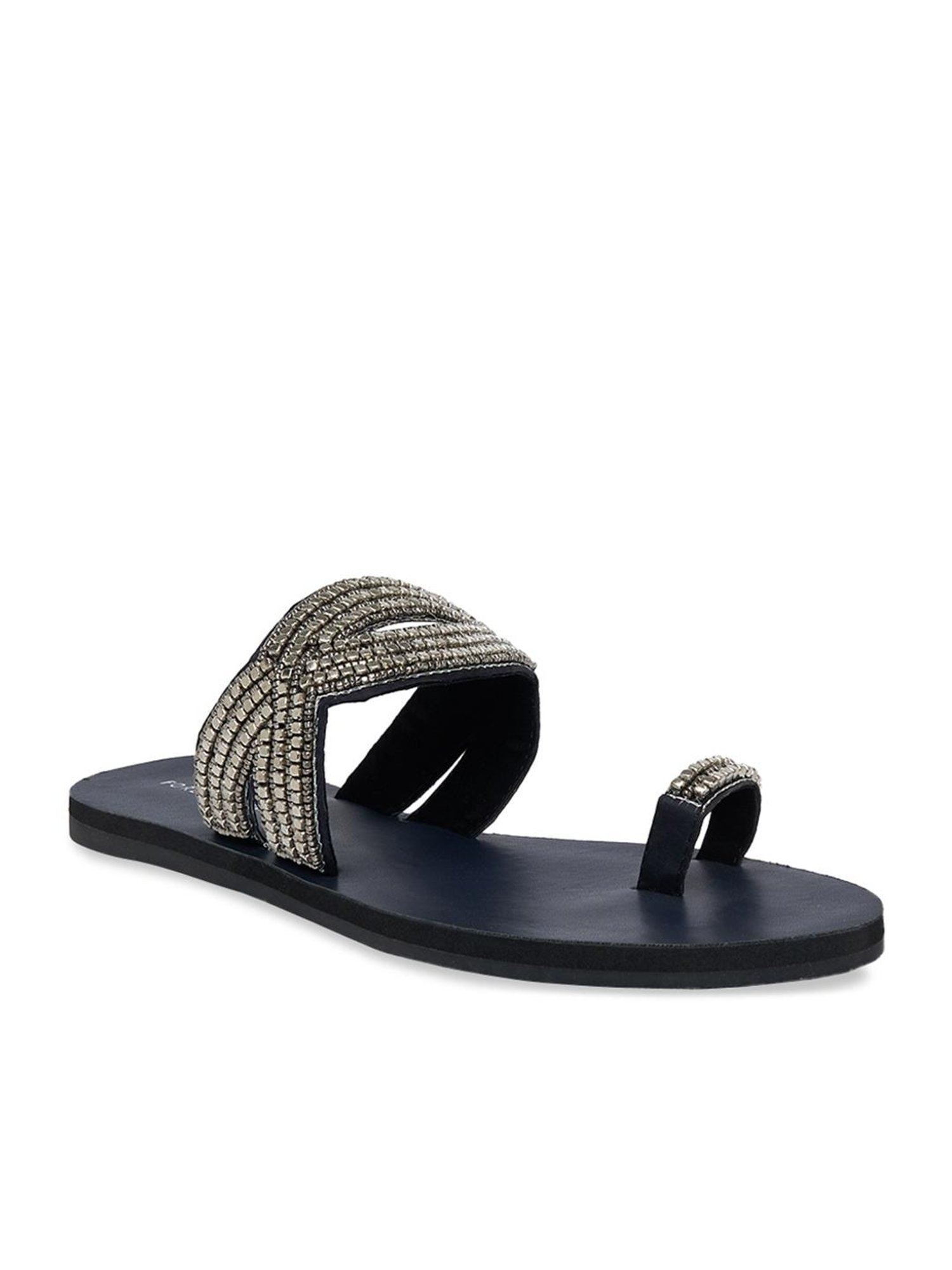 Forever Glam by Pantaloons Women's Gun Metal Toe Ring Sandals