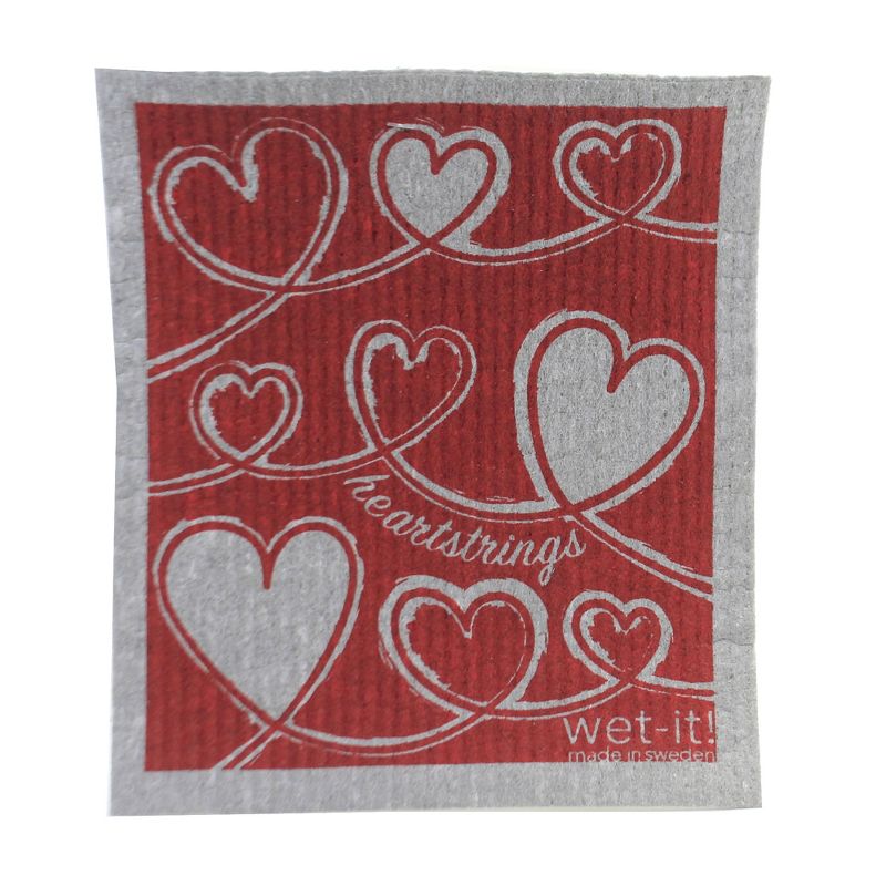 Swedish Dish Cloth 7.75" Heartstrings & Hounstooth Red Absorbant Cloth Cleaning  -  Dish Cloth