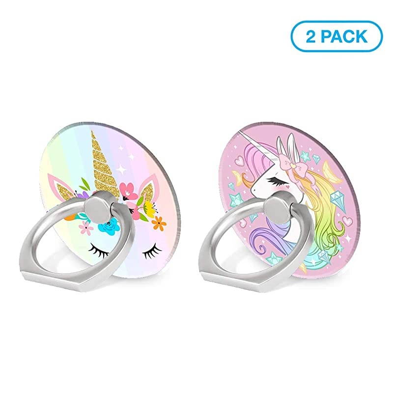 Phone Ring Holder 2PCS Metal 360&deg; Rotation Phone Grip Kickstand Universal Finger Ring Stand Compatible with All Smartphone Tablet Cute Unicorn