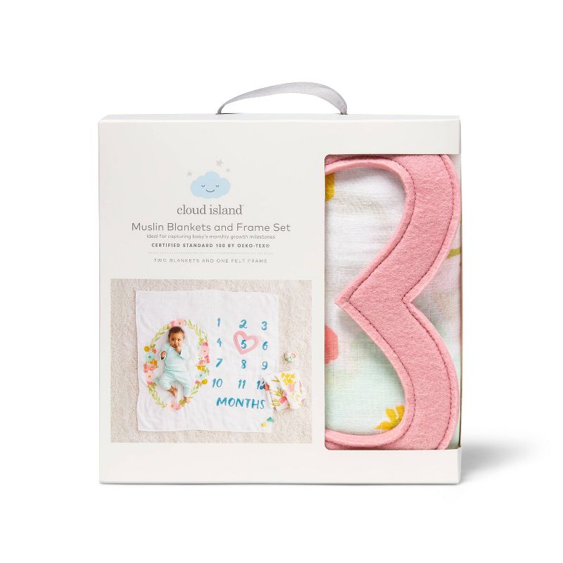 Muslin Blankets with Felt Frame Floral - Cloud Island™