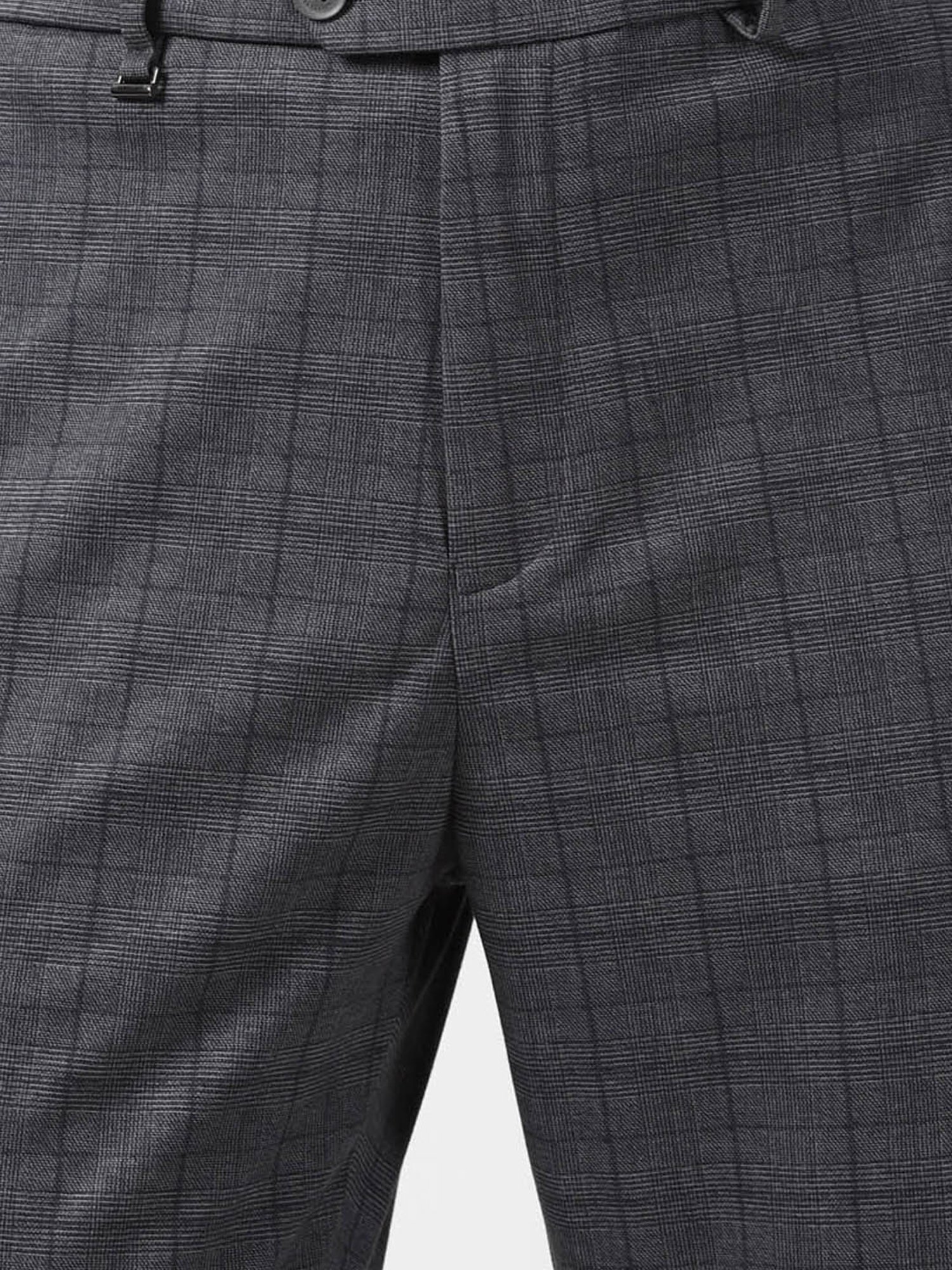 Van Heusen Warm Grey Regular Fit Checks Trousers