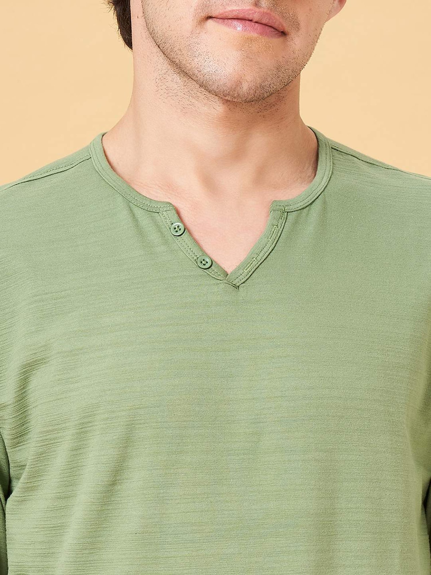 Urban Ranger by Pantaloons Aspen Green Slim Fit Henley T-Shirt