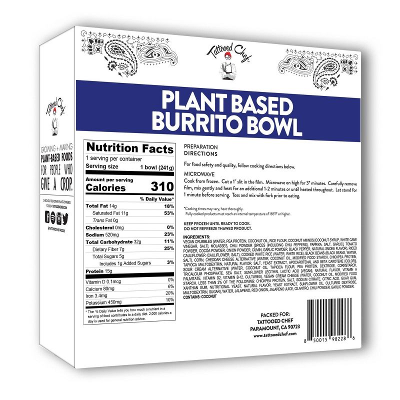 Tattooed Chef Frozen Plant-Powered Burrito Bowl - 8.5oz