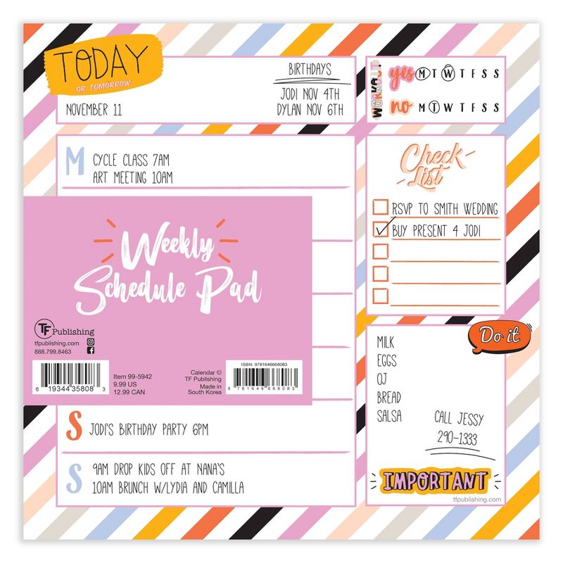 Undated Square Super Stripe Weekly Schedule Pad - The Time Factory