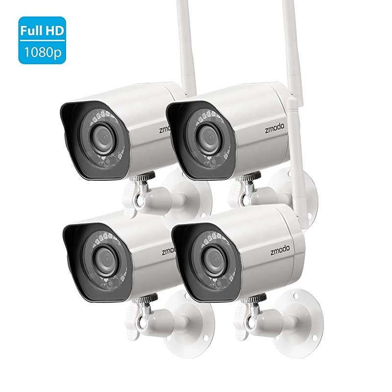 1080p Full HD Outdoor Wireless Security Camera System, 4 Pack Smart Home Indoor Outdoor WiFi IP Cameras with Night Vision, Compatible with Alexa