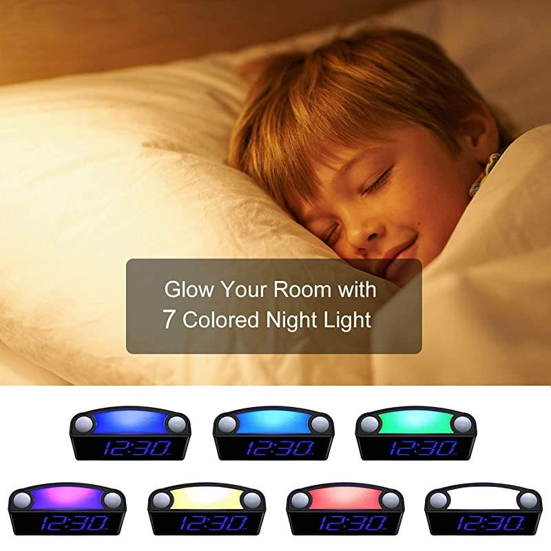 Alarm Clock for Heavy Sleepers, Vibrating Alarm Clock with Bed Shaker, LED Digital Clock with 7 Colored Night Light, 2 USB Ports, 7" Large Display,Big Snooze, Alarm Clock for Bedroom Kids Senior
