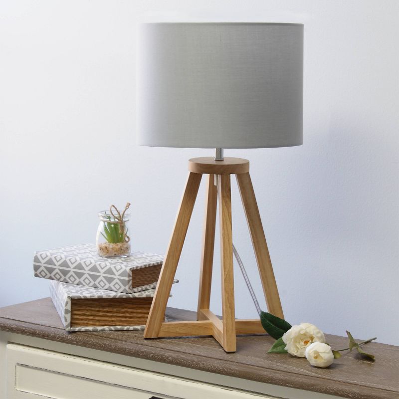 Natural Wood Interlocked Triangular Table Lamp with Fabric Shade Brown - Simple Designs