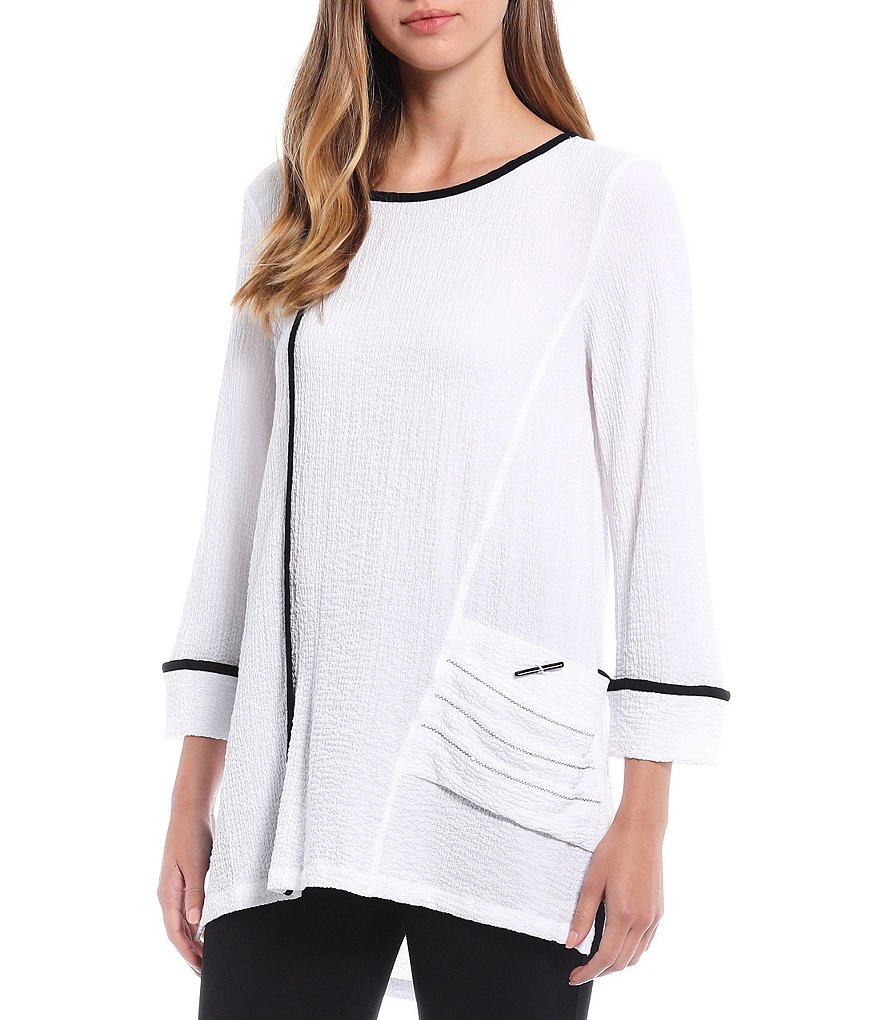 Eva Varro Animal Print Knit Jersey 3/4 Slit Sleeve Tunic