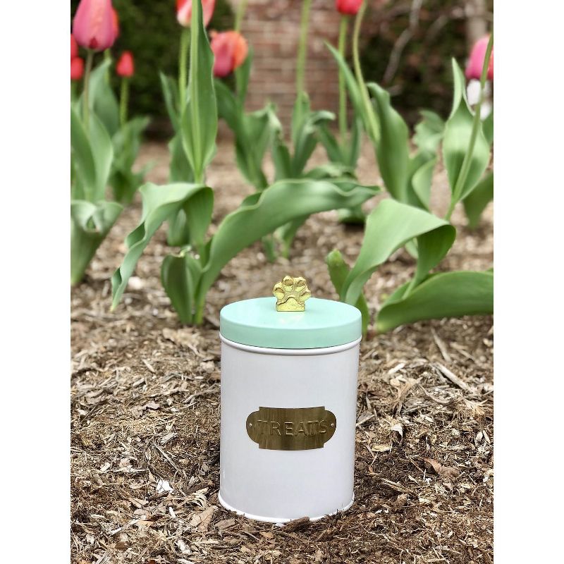 Amici Pet Bentley 54 oz Metal Treats Canister White/Mint, Single Container