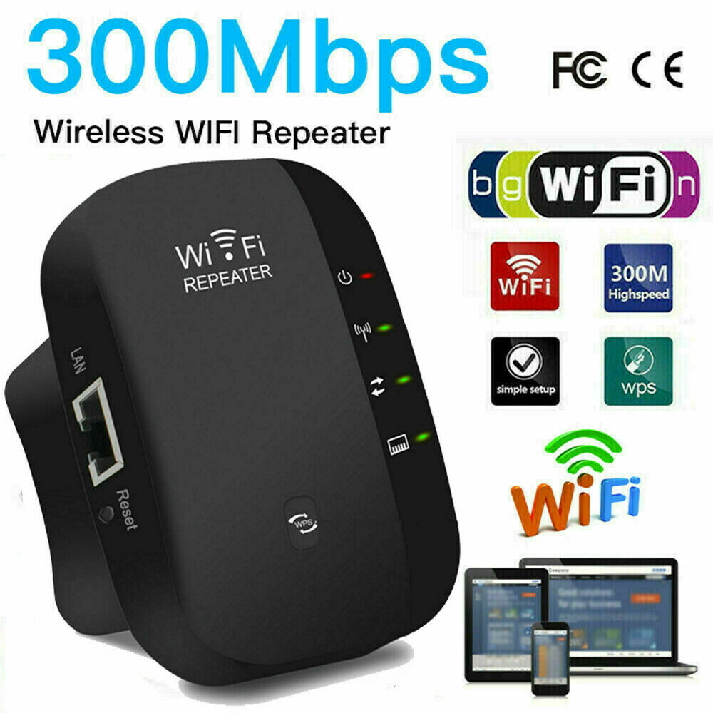UKCOCO 300 Mbps Wireless Network Repeater Wi-fi Router Extender Signal Booster Range Wireless-N 802.11 AP Black