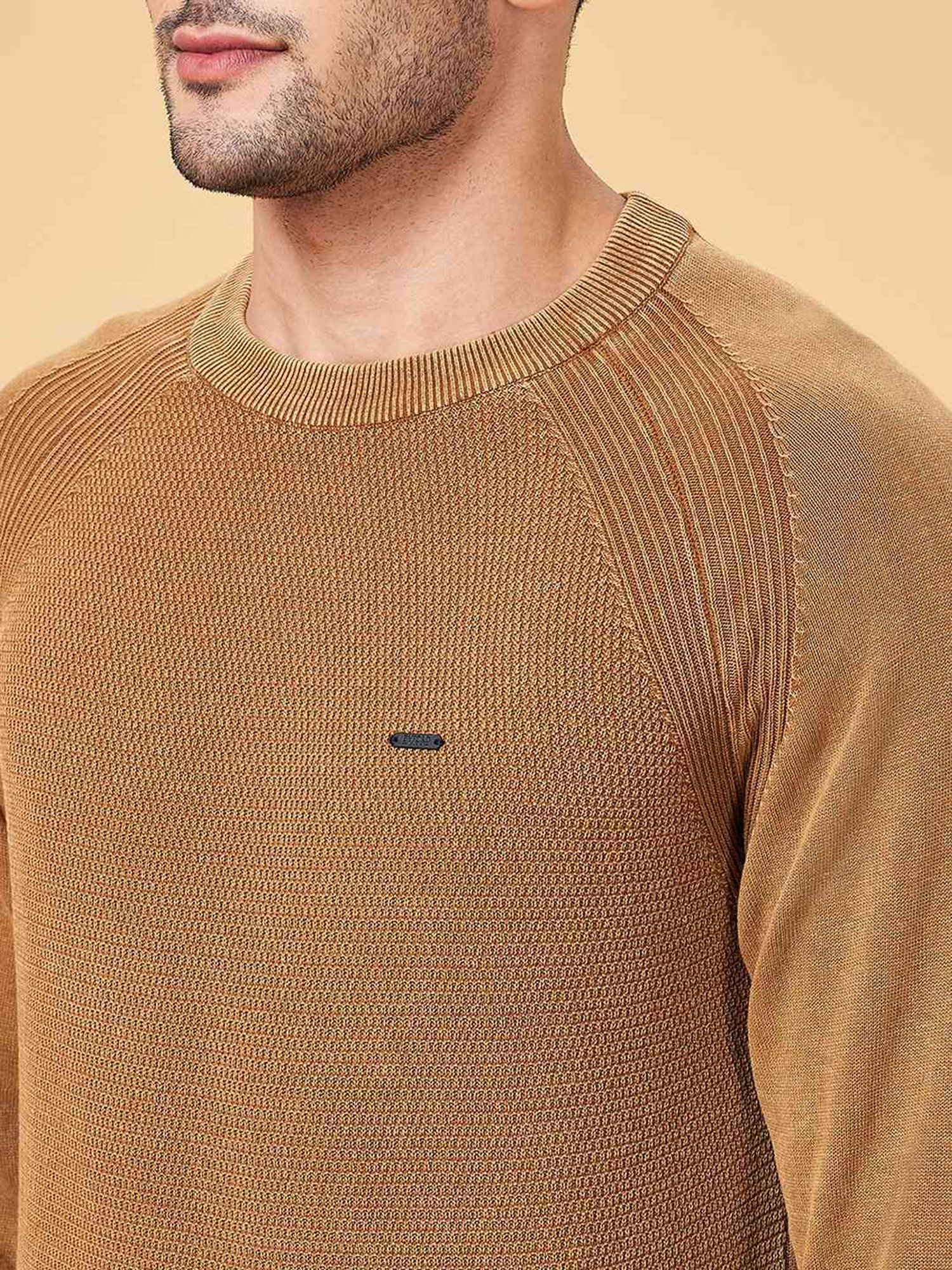 Byford by Pantaloons Khaki Cotton Slim Fit Sweater