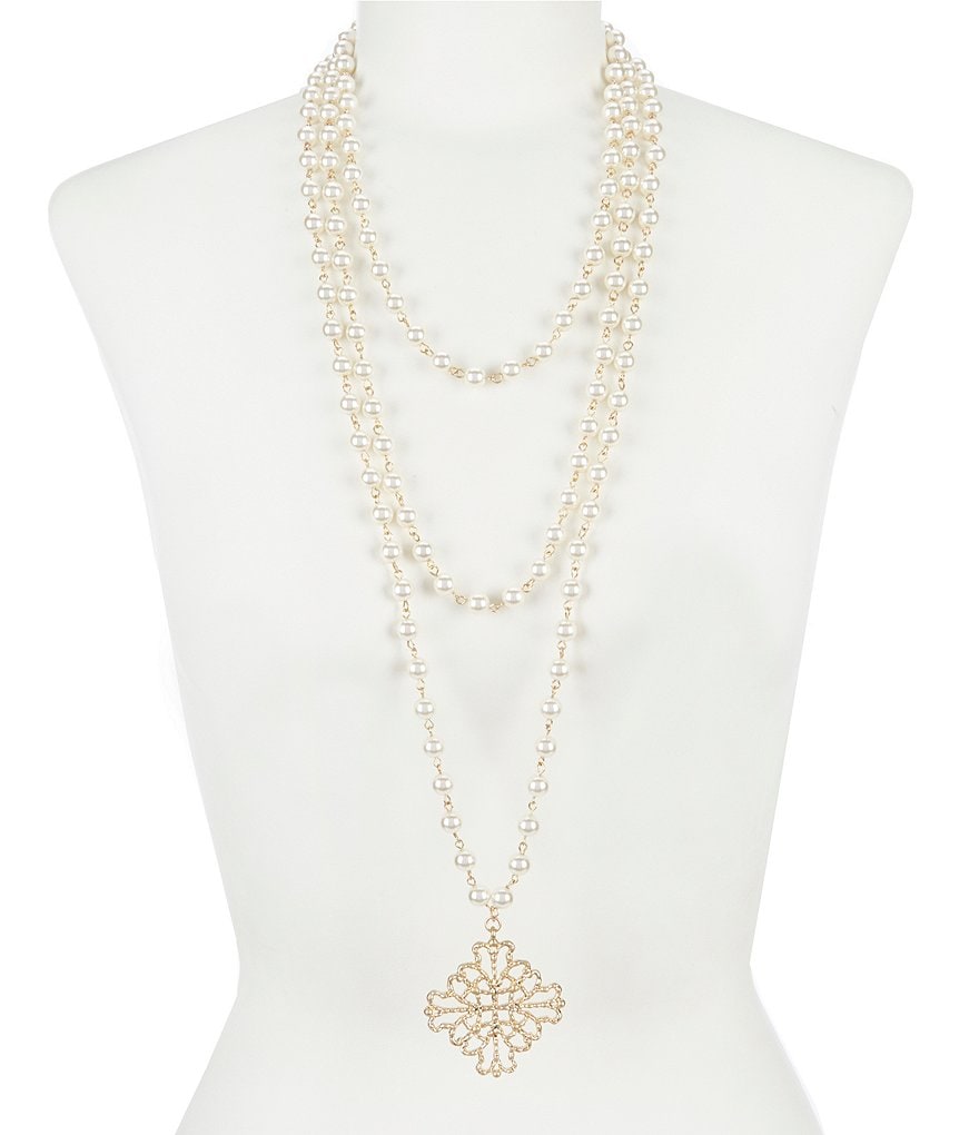 Southern Living Laura Beth Multi-Strand Pearl Pendant Necklace