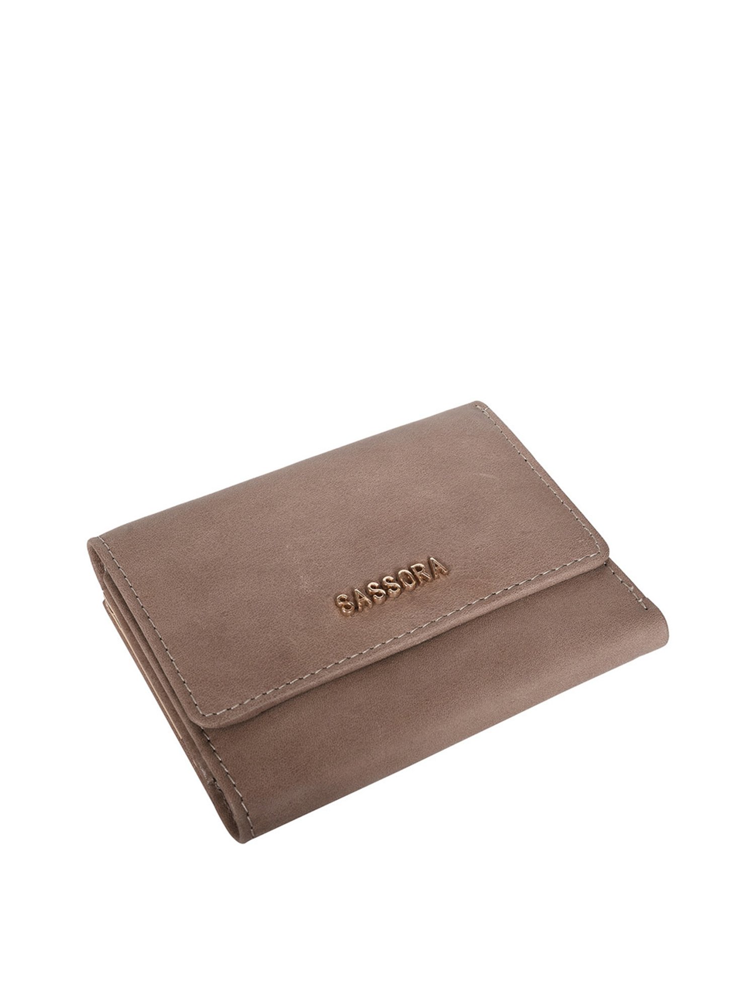 SASSORA Beige Solid Rfid Tri-Fold Wallet for Women