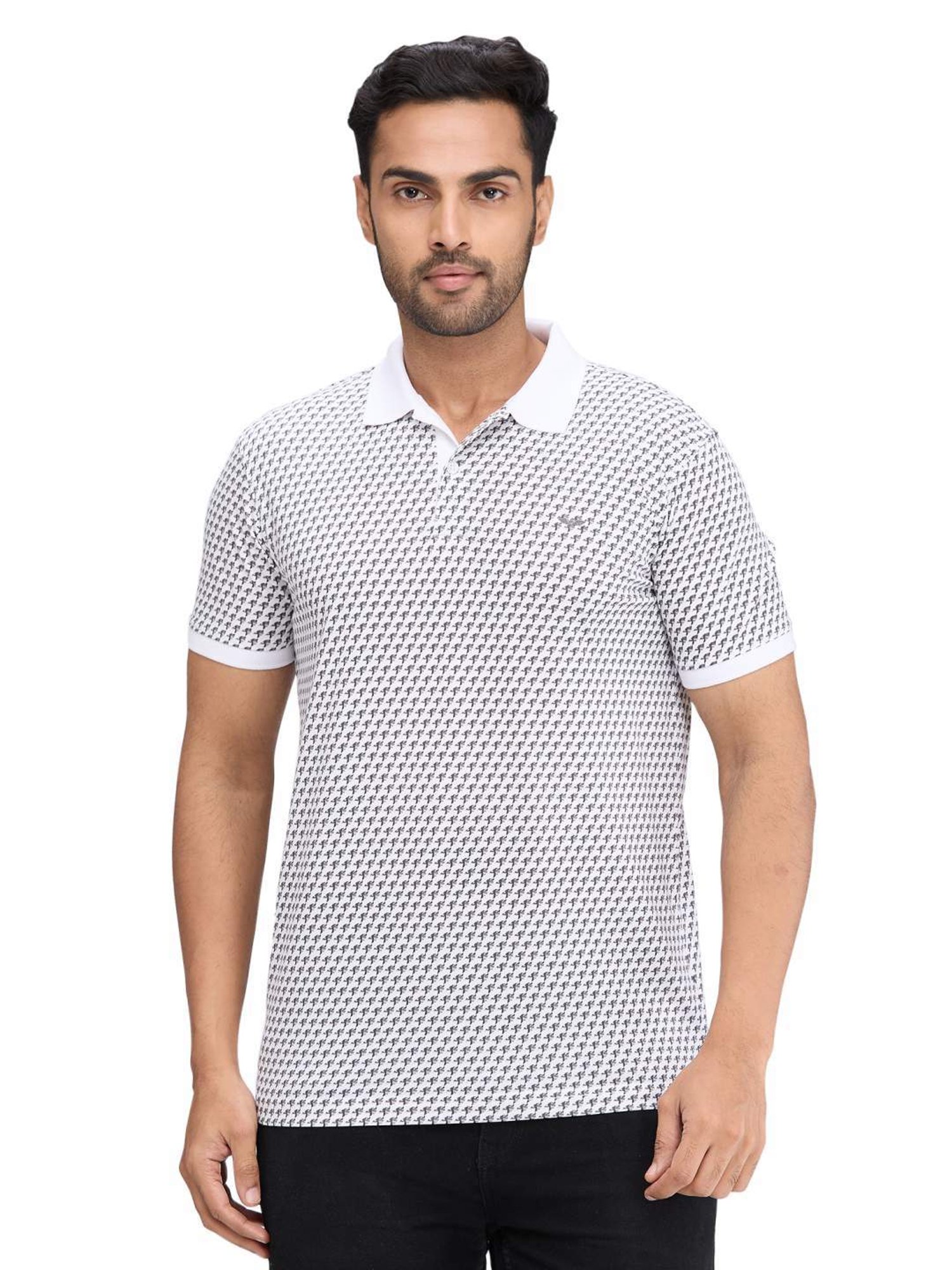 Park Avenue White Slim Fit Printed Polo T-Shirt