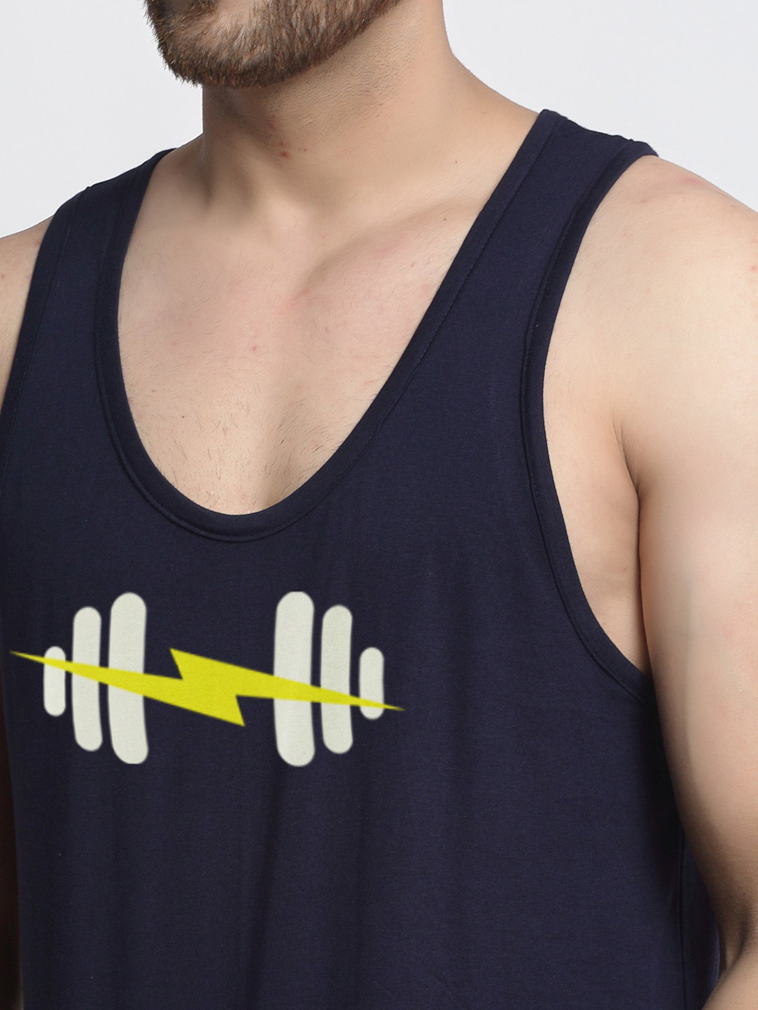 Friskers Navy Blue Regular Fit Graphic Sports Vest