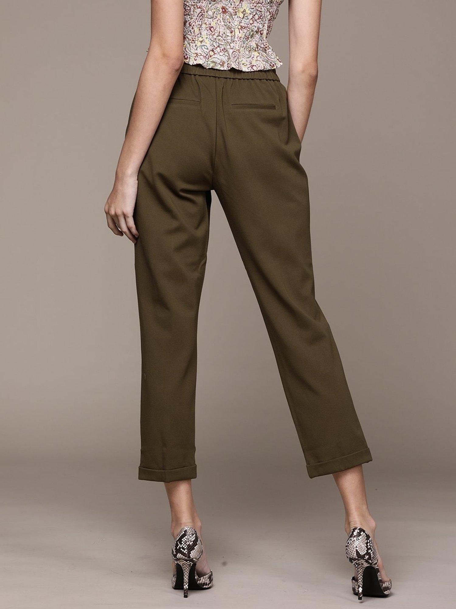 Label Ritu Kumar Olive Solid Straight Pant