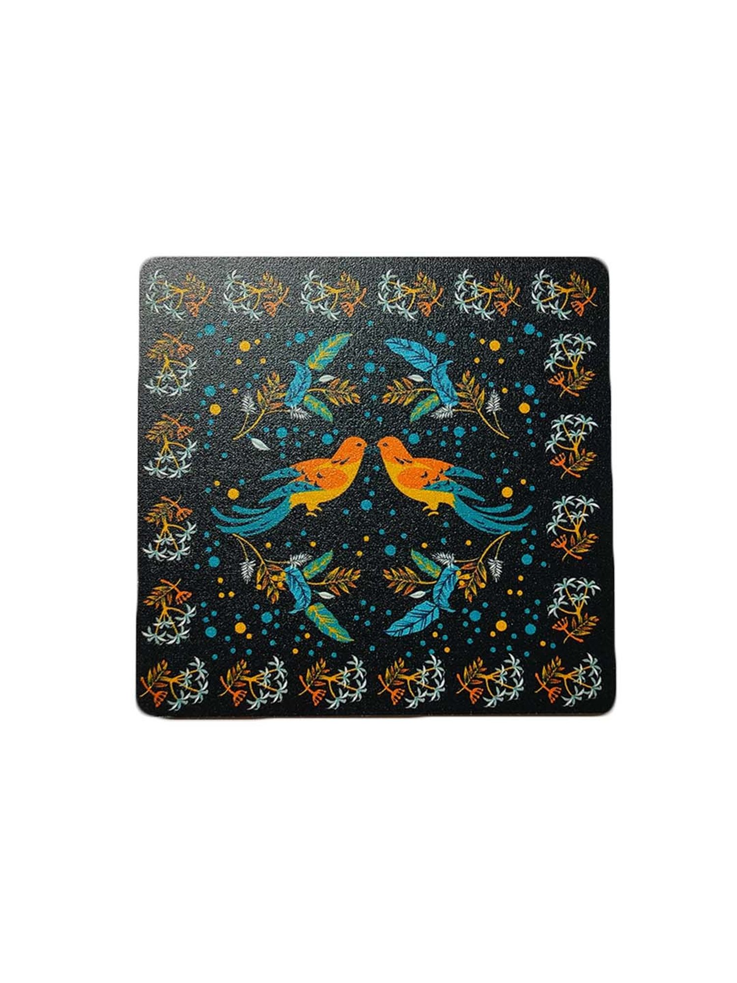 Crayton Navy Wooden Bird Printed Square Coasters with Holder - Set of 6