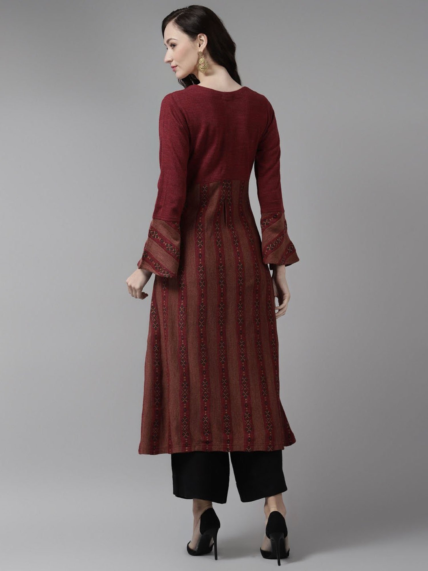 Cayman Maroon Striped Kurta