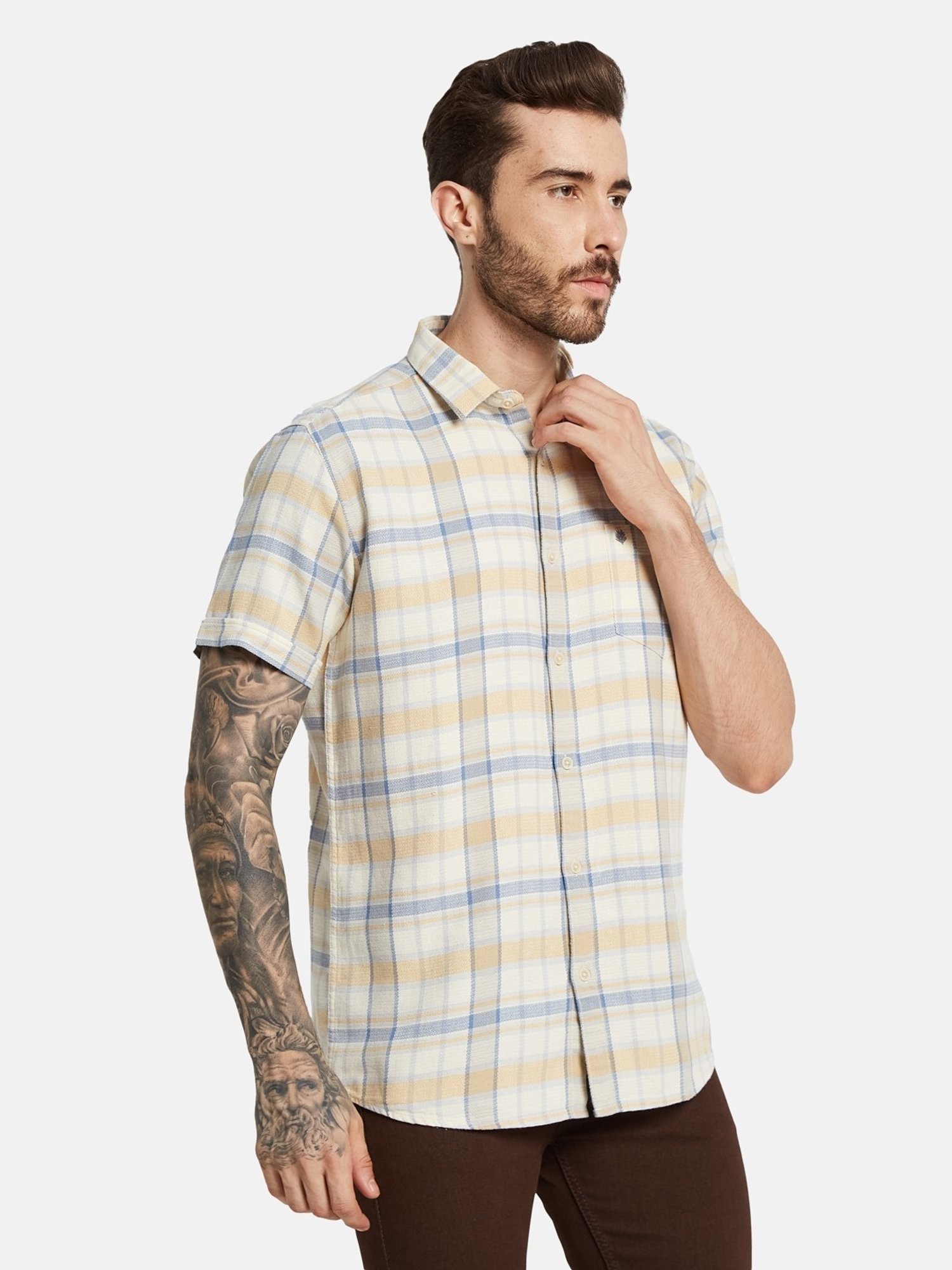 Mettle Mustard Cotton Regular Fit Checks Shirt