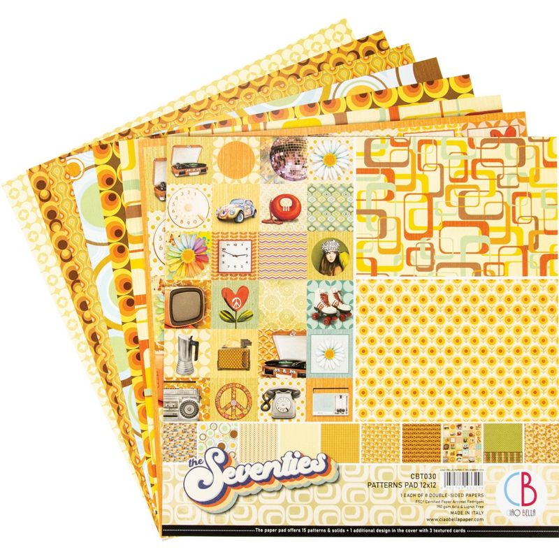 Ciao Bella Double-Sided Paper Pack 90lb 12"X12" 8/Pkg-The Seventies, 8 Designs/1 Each