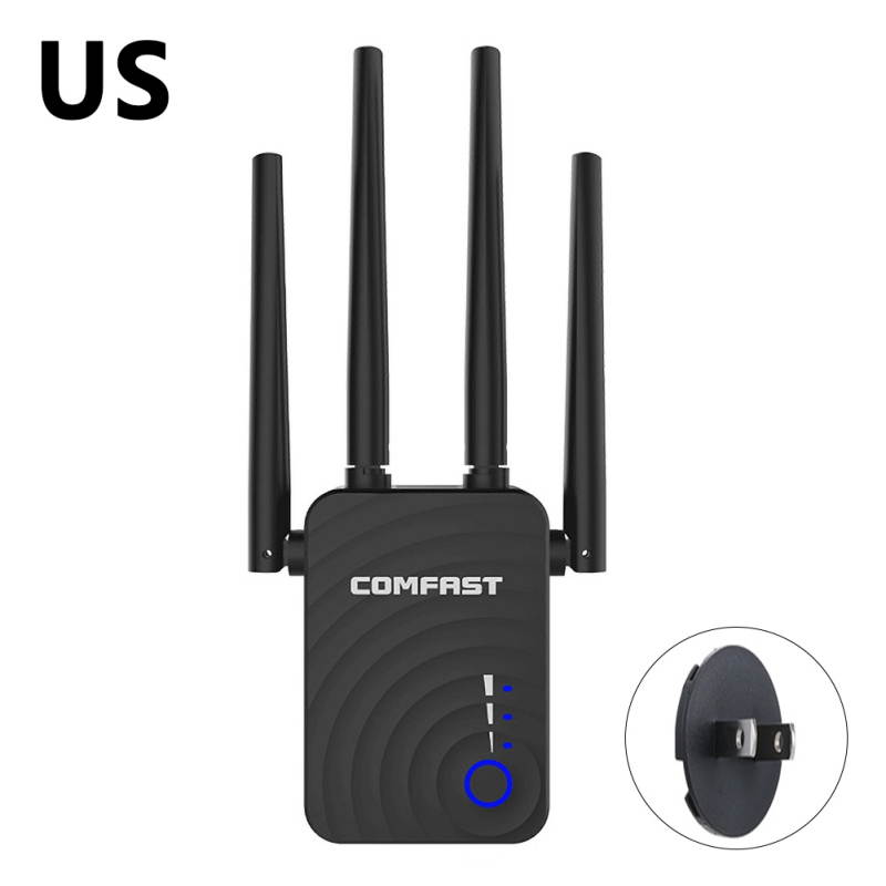 WiFi Range Extender, 1200Mbps WiFi Repeater Wireless Signal Booster, 2.4G & 5.8Ghz Dual Band Wifi Long Range Extender Black