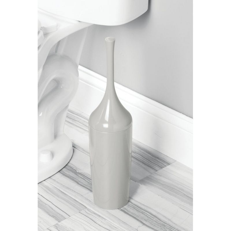 mDesign 2 Piece Plastic Bathroom Trash Can, Toilet Bowl Brush Set - Light Gray
