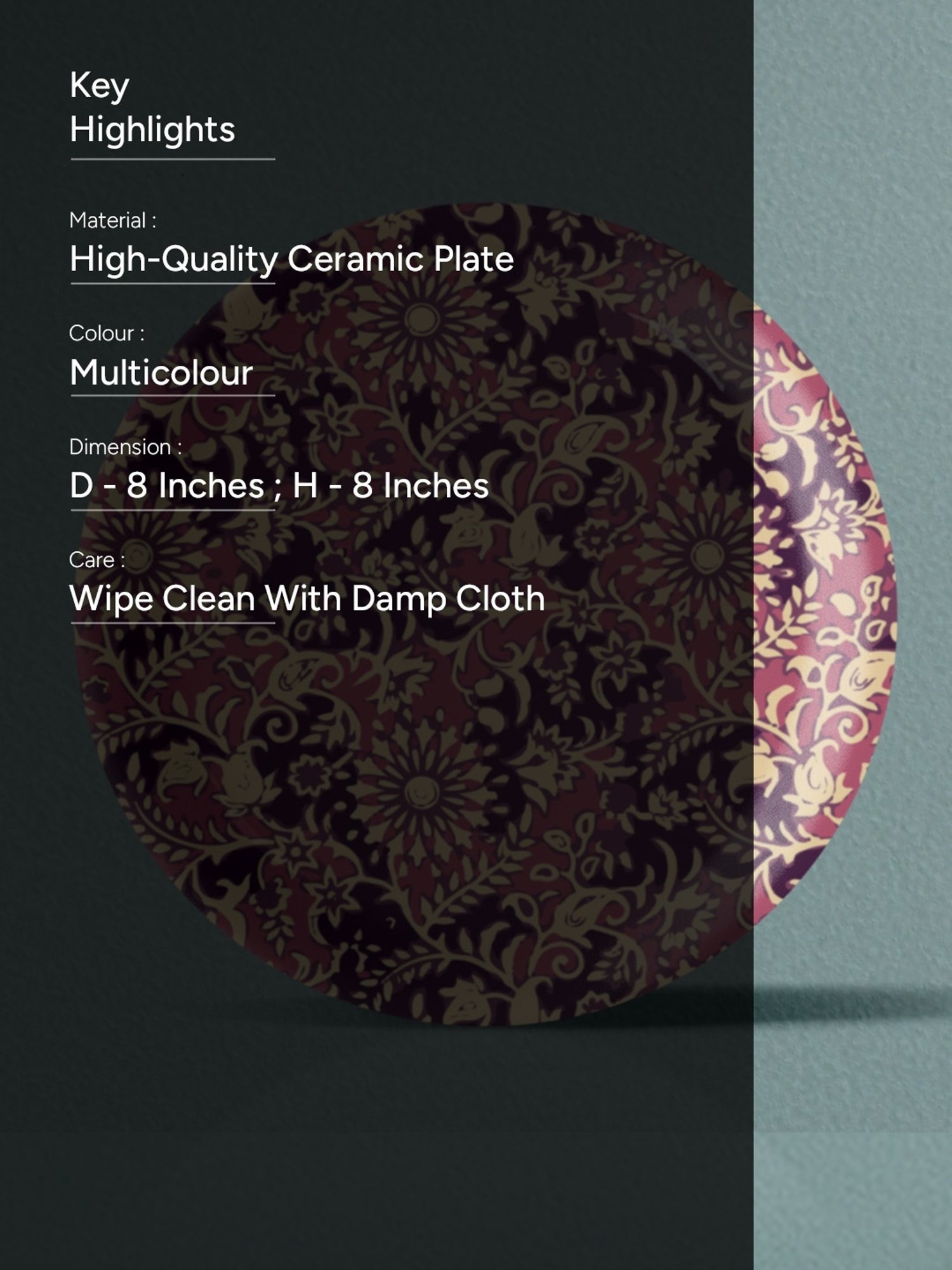 Nestroots Ethnic Floral Printed Multicolor Porcelain Wall Plate