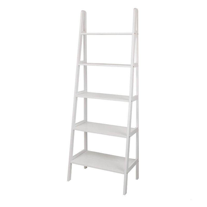 Casual Home 6 Foot 5 Shelf Wood Ladder Storage Organizer Bookcase Rack Utility Shelving Unit, White