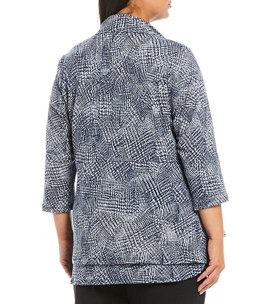 Kasper Plus Size 3/4 Sleeve Onion Skin Flyaway Cozy Double Layer Cardigan