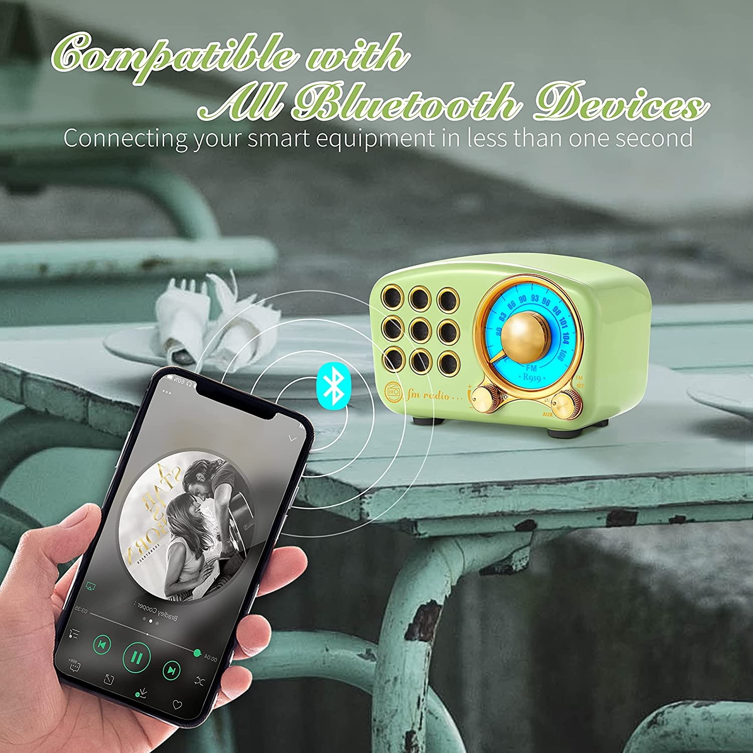 Retro Bluetooth Speaker, Vintage Radio FM Radio with Old Fashioned Classic Style, Strong Bass Enhancement, Loud Volume, Bluetooth 4.2 Wireless Connection, TF Card and MP3 Player (Green)