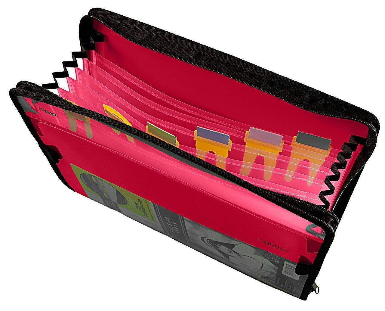 Five Star Expanding File, 7-Pocket Expandable Folder, Zipper Closure, Customizable, Red (72705)