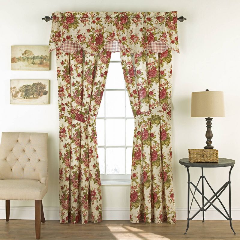 Set of 2 84"x100" Norfolk Light Filtering Curtain Panel Off White/Red - Waverly