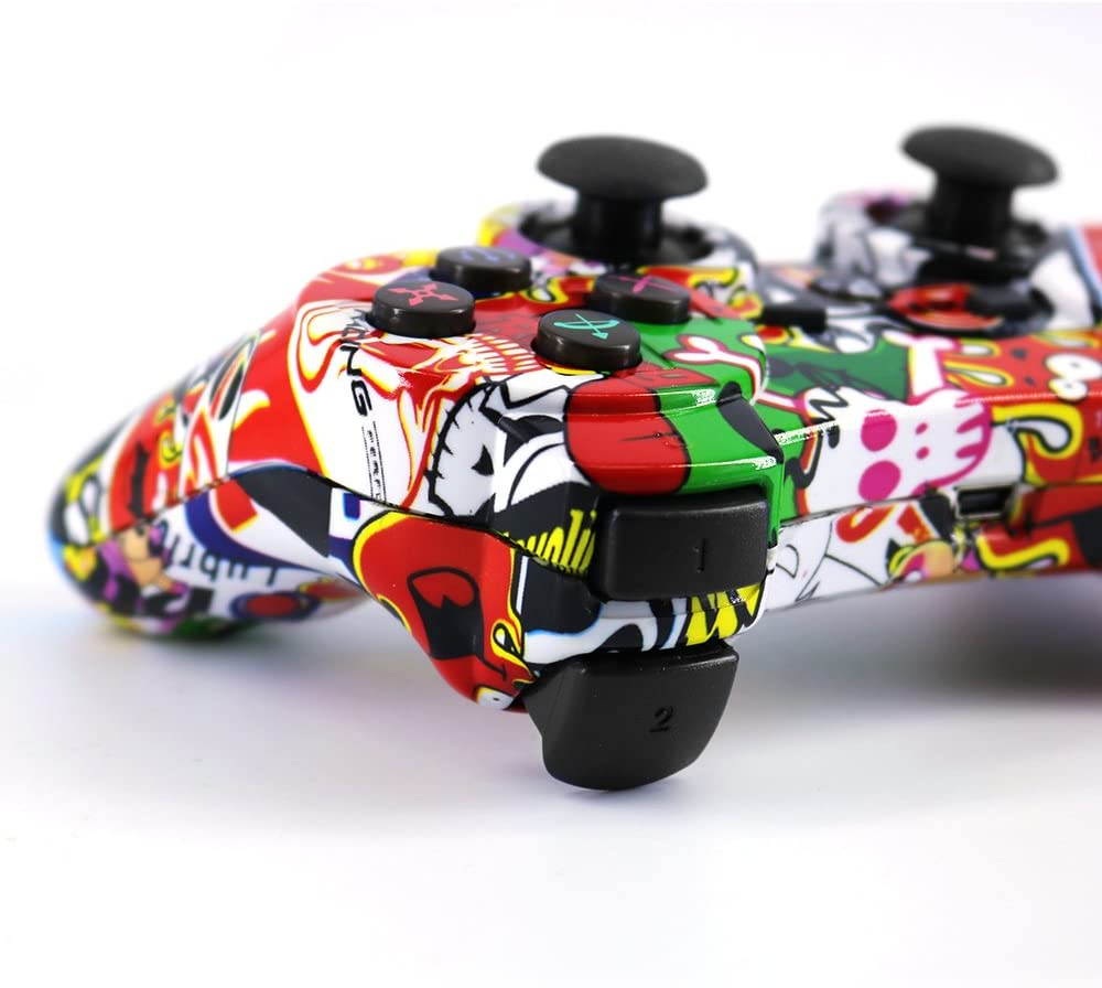 CUUWE PS3 Controller Wireless Dualshock Remote/Gamepad for Sony Playstation 3 Bluetooth PS3 Games,PS3 Controller,PS3 Remote PS3 Sixaxis Joystick with Charging Cable (Graffiti)