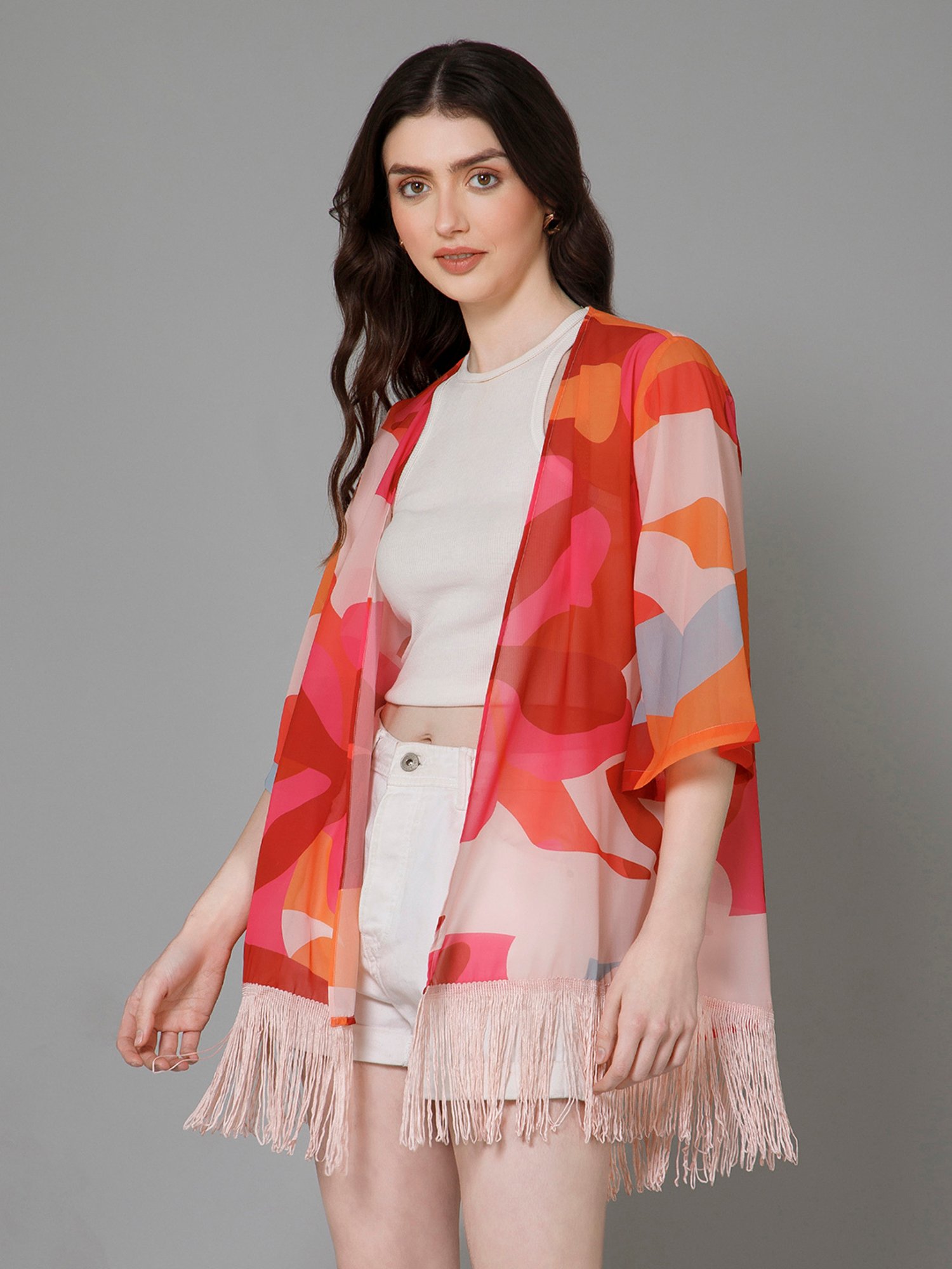 PURYS Red & Orange Printed Kimono