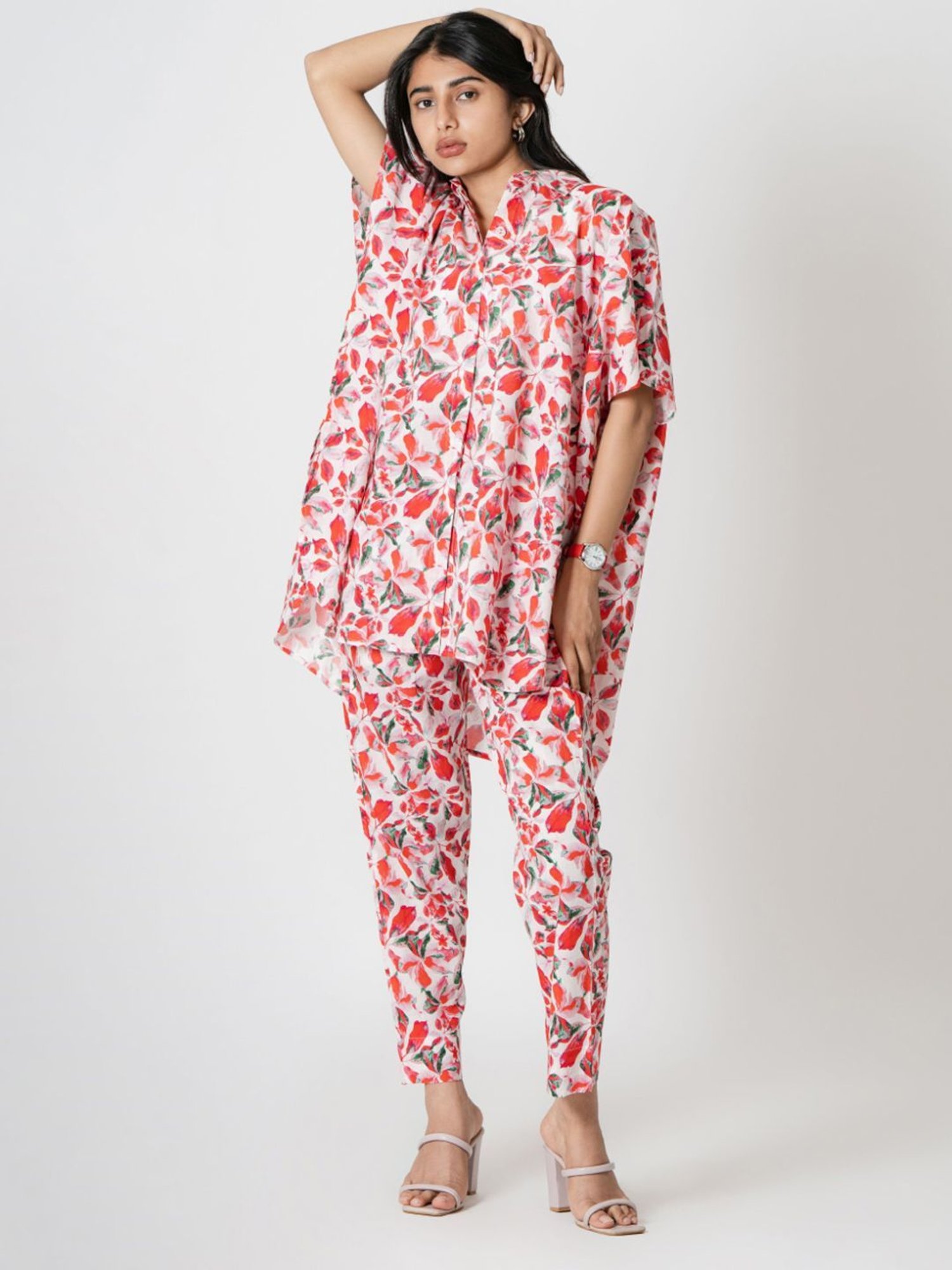 Kameez by Pooja White & Red Capsule 24 Digital Print Cotton Shirt and Pant Co-ord Set