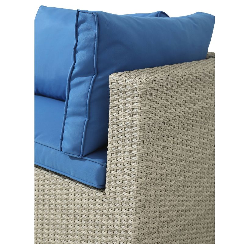 5pc Wicker Rattan Seating Set with Blue Cushions - Accent Furniture