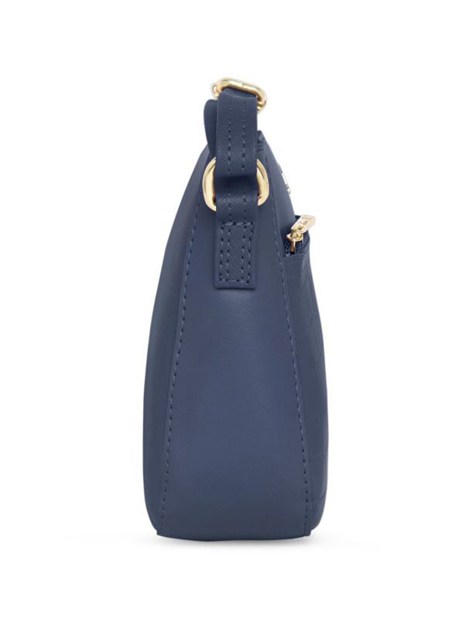 Lavie Croc Saddle Navy Synthetic Textured Sling Handbag