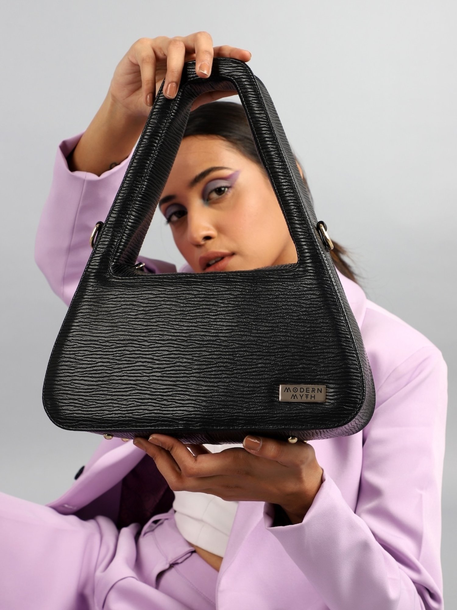 Modern Myth Black Textured Medium Handbag