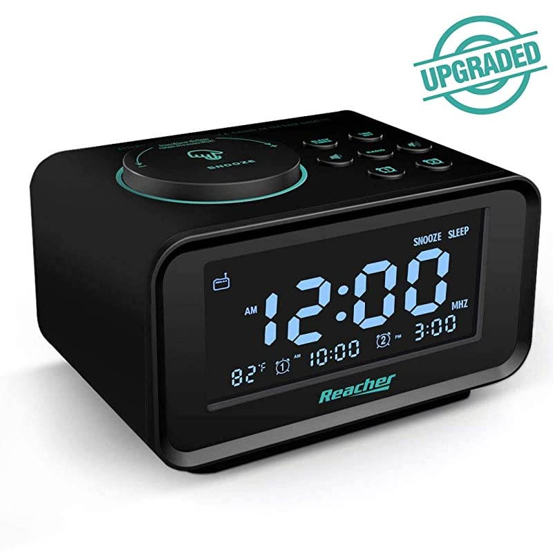 Digital Alarm Clock Radio with Manual Tuning, All Functions Battery Backup, 0-100% Dimmer, 2 USB Charging Ports, Temperature, Dual Alarm with Snooze and 6 Wake Up Natural Sounds for Bedrooms