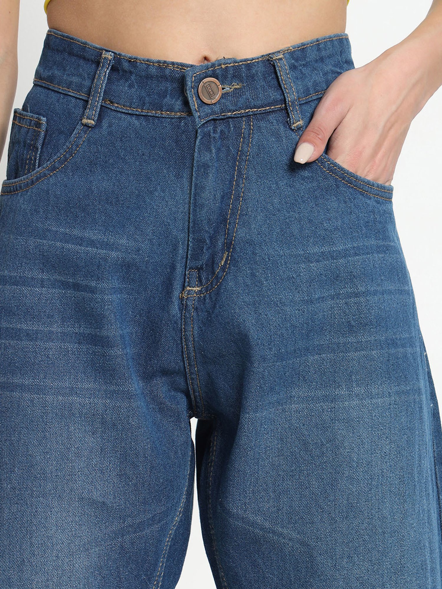 Angelfab Light Blue Cotton Straight Fit High Rise Jeans
