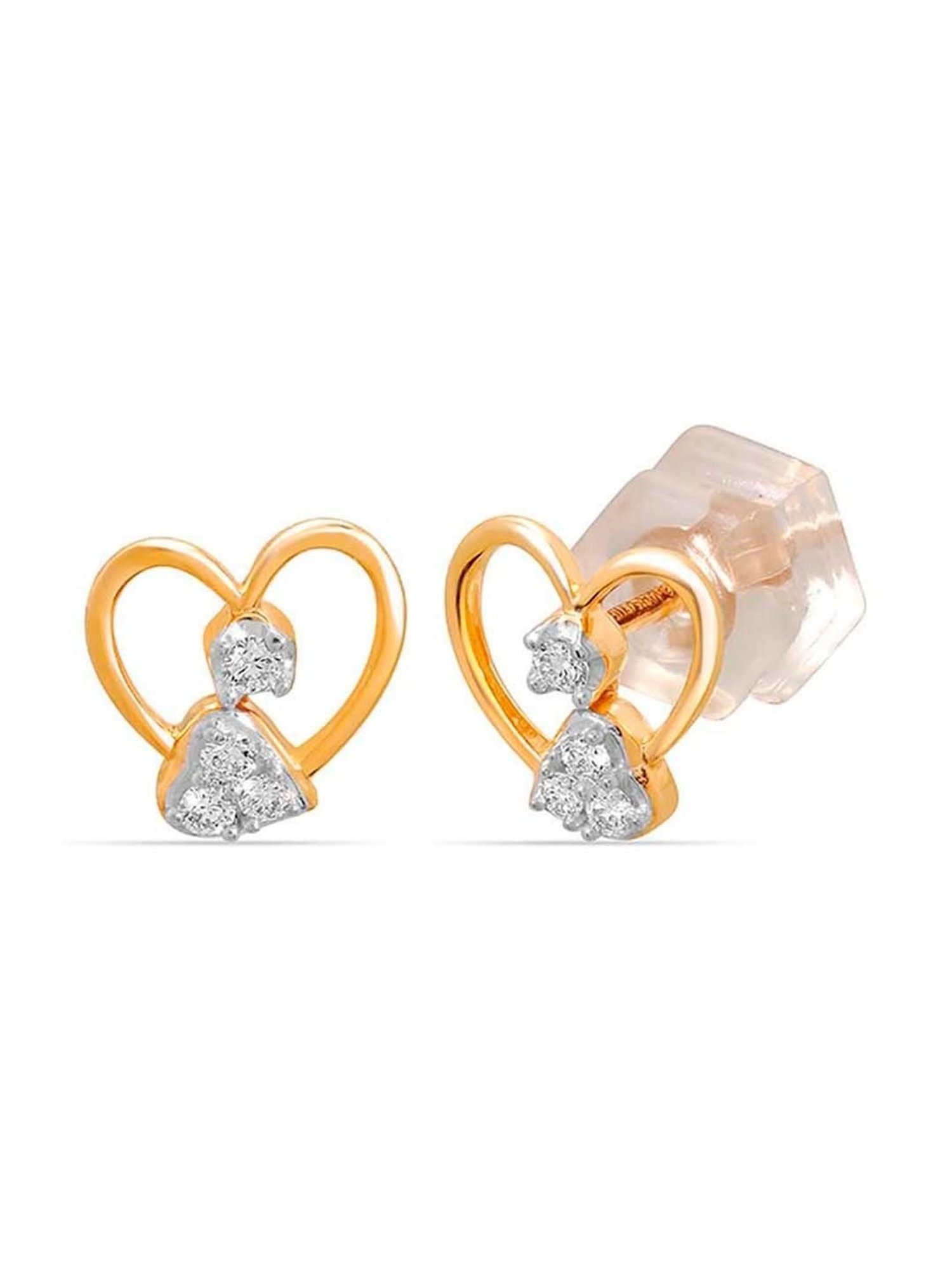 Mia by Tanishq 14k Gold Slender Hearts Diamond Earrings for Women