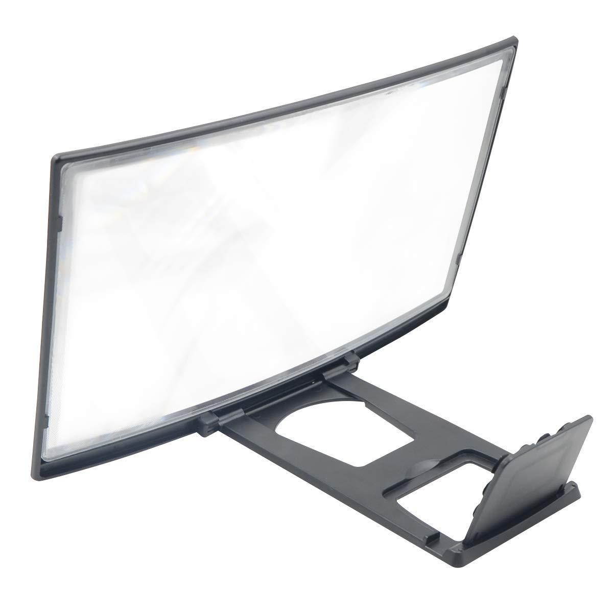 3D Curve Screen Magnifier Compatible with All Smartphones 12" HD Amplifier Projector Magnifing Screen for Movies, Videos, and Gaming Foldable Phone Stand