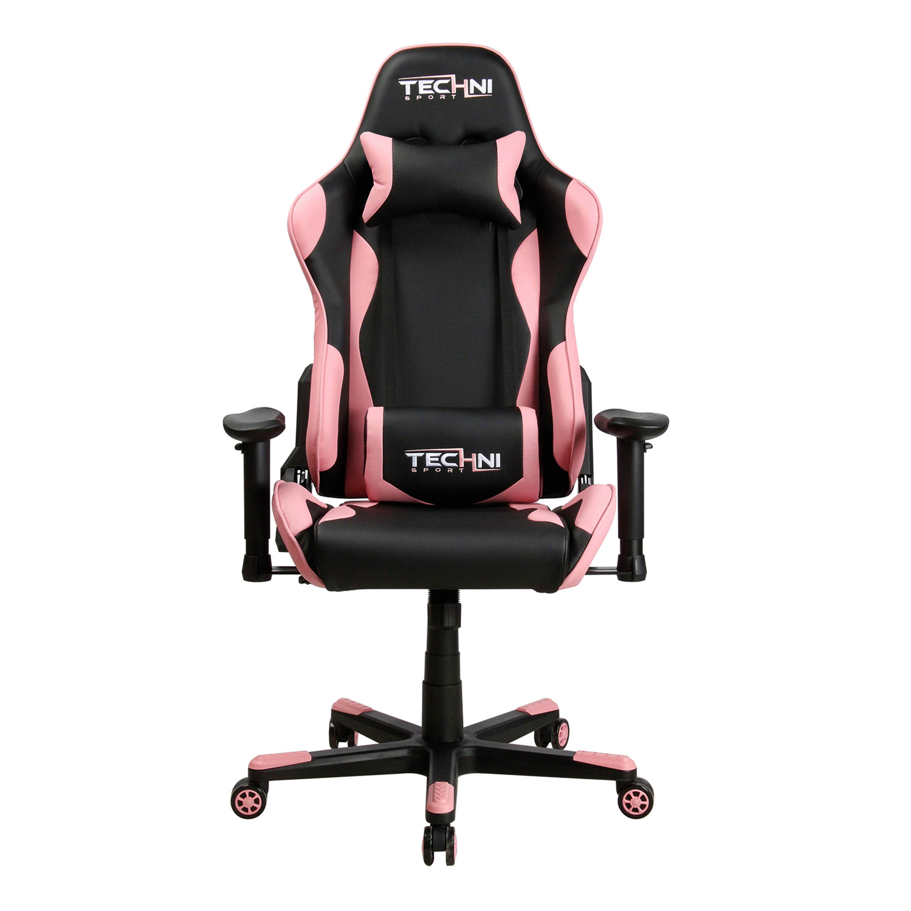 Techni Sport TS43 High Back Racing Chair with Padded Arms, PC Gaming Chair with Height and Tilt Adjustment, Pink